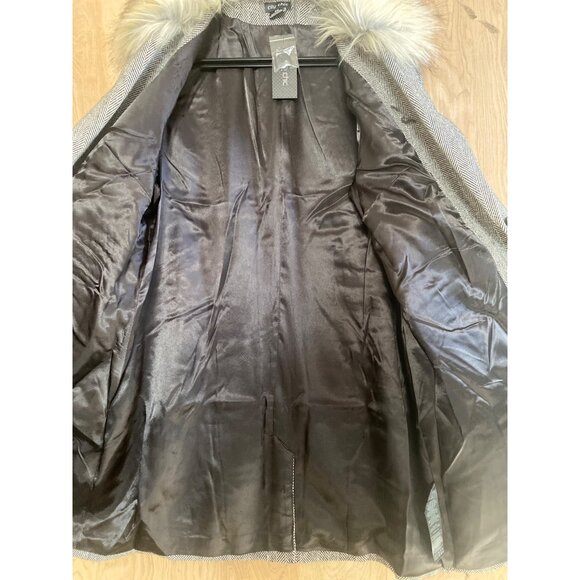 City Chic Sleek Fur Coat Women’s Size S/16 Herringbone Tweed Removable Fur Colla - Picture 8 of 13